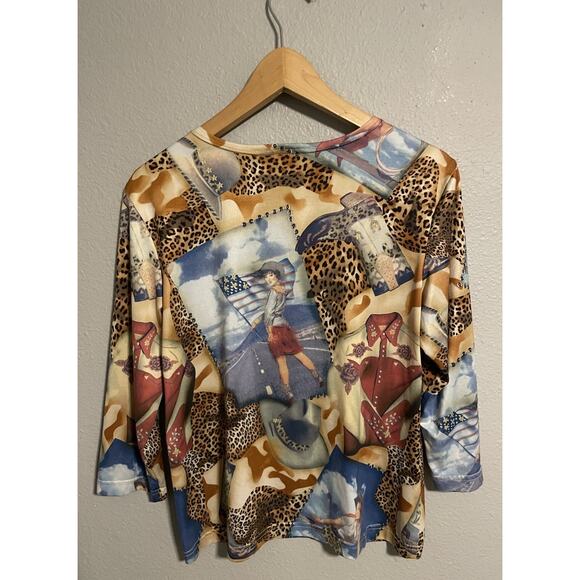 Vintage Cactus Flower Womens Top Large Colorful Abstract Print Artsy Wacky Y2K - Picture 3 of 8